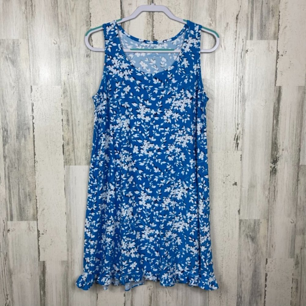 Draper James floral print sleeveless dress ruffle hem nightgown pajamas blue S/M